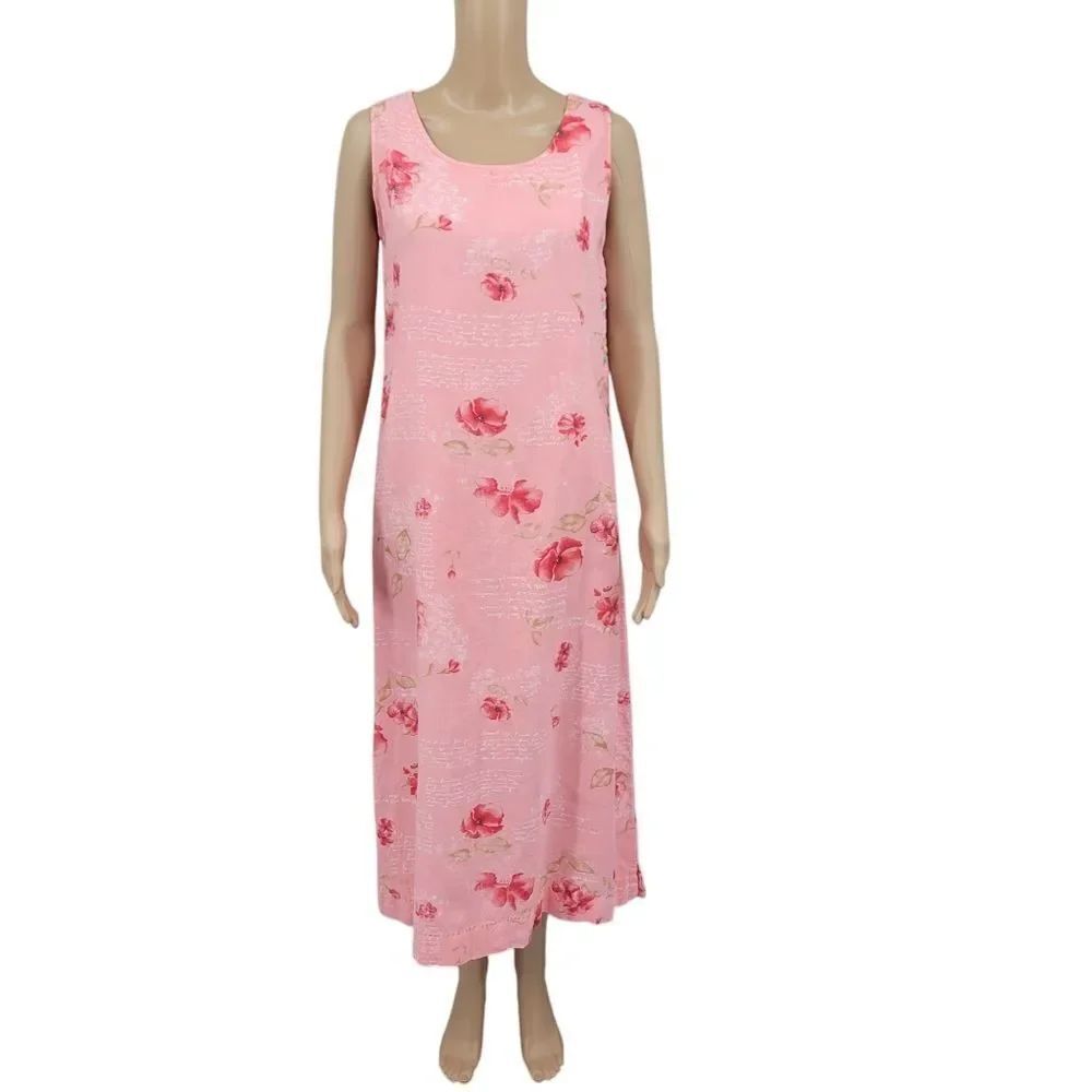 John Paul Richard Linen Dress Pink Floral Vintage Y2K Oversized Women's Small